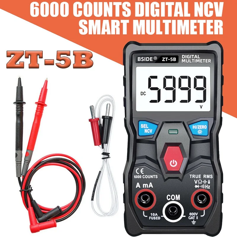 

ZT-5B Wireless Digital Multimeter Auto-Ranging True RMS 6000 Counts Voltmeter Volt Amp Ohm Hz NCV Diode Capacitance Temp