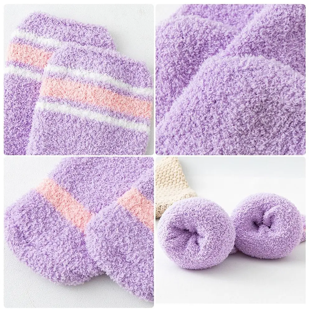 Soft Warm Striped Stockings Coral Velvet Comfortable Warm Leg Wear Long Tube Women's Knee Length Socks Winter