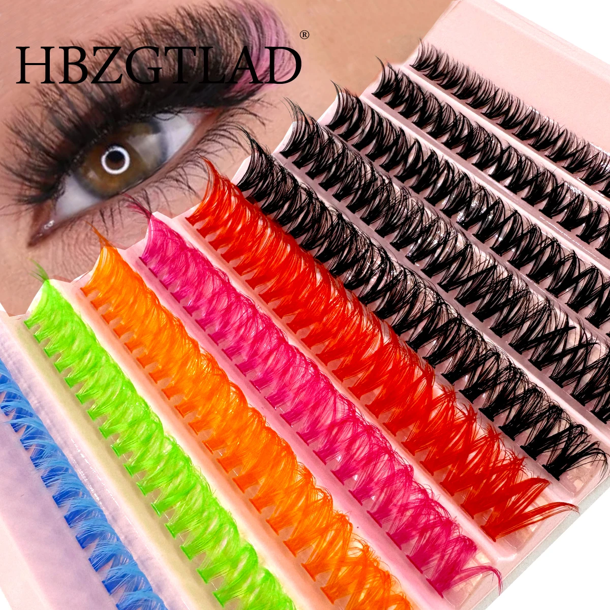 120 Cluster mit 6-Farben- und schwarzen Wimpernclusters, farbige Wimpernclusters, einzelne Wimpern, D-Roll farbige falsche Wimpern