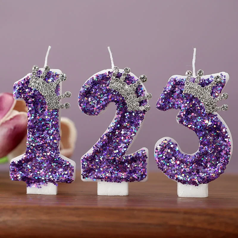 Purple Crown Number Candles 0-9 - Princess Birthday Cake Decoration Candles for Anniversary Party Supplies 2