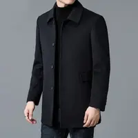 Manteau coupe-vent en laine Double face moyen et Long pour hommes, veste en laine à revers quatre saisons 4