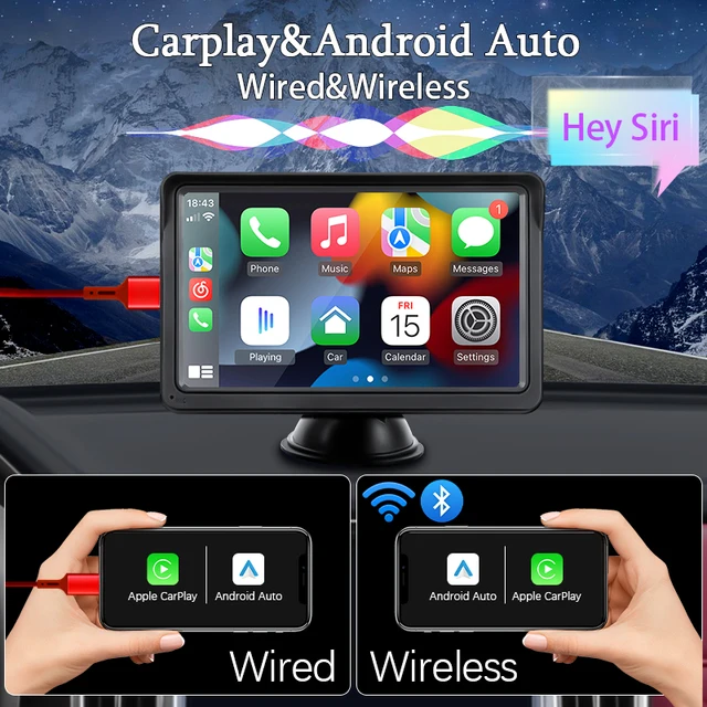 Comprar Hippcron-reproductor Multimedia para coche, Monitor de pantalla,  CarPlay, Android, pantalla táctil portátil de 7 pulgadas, altavoces  integrados