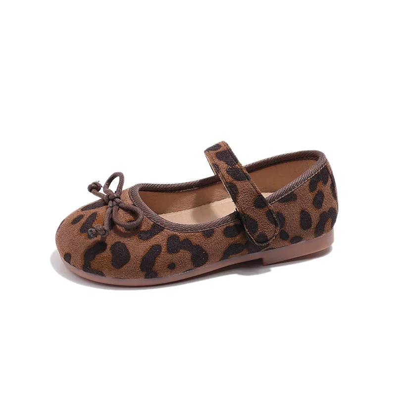 Kids Baby Girls Shoes Fashion Vintage Leopard Print Flat Single Shoes Cute Princess Ballet Mary Janes Shoes Anti-slip Large Size 6