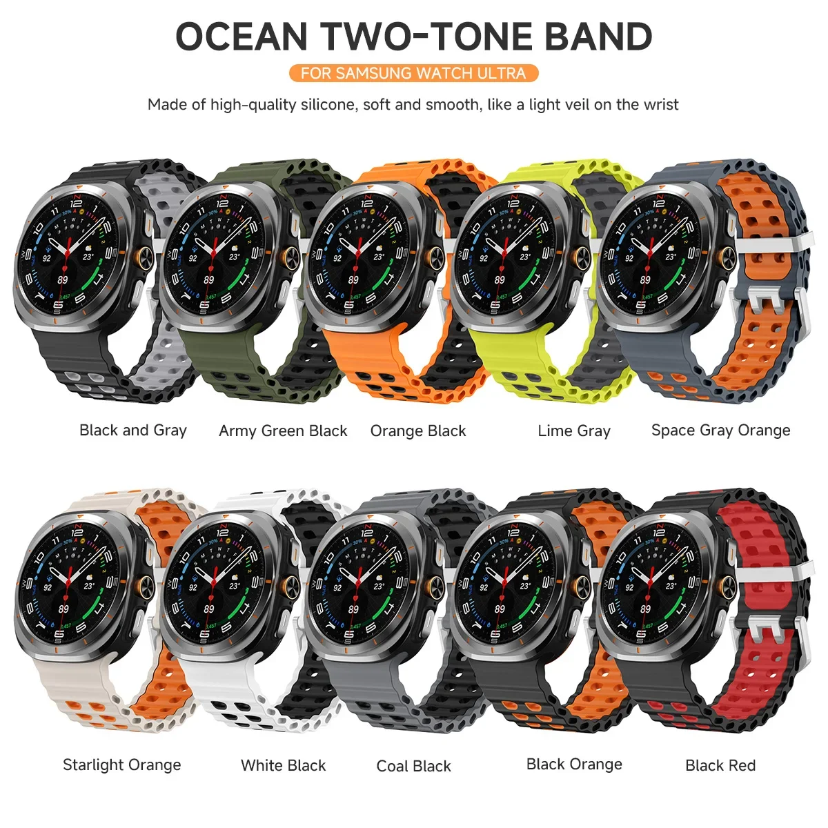 Premium Marine Silicone Sport Band - Original Strap for Smartwatch Accessories