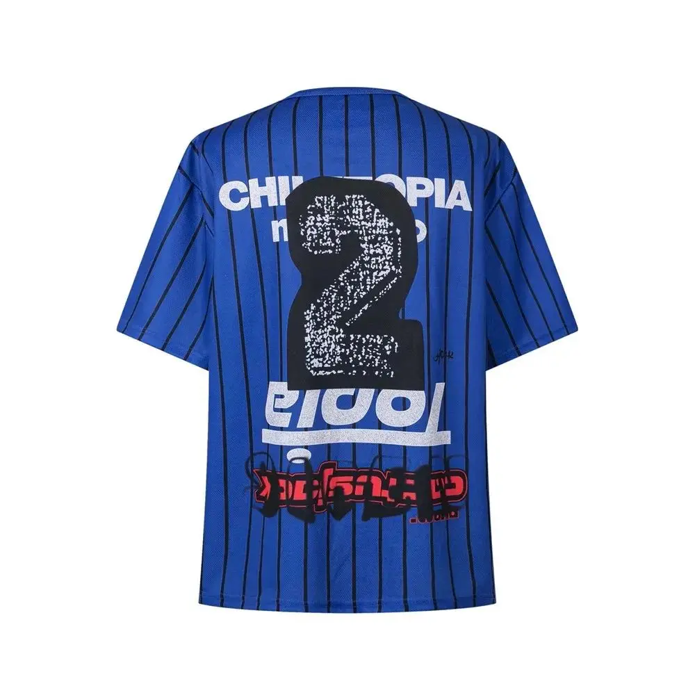 Real Photo Blue White Striped Jersey CACTUS JACK Short-sleeved Mesh Tee Fashion New Letter Pattern Eagle Print UTOPIA T-shirts 5