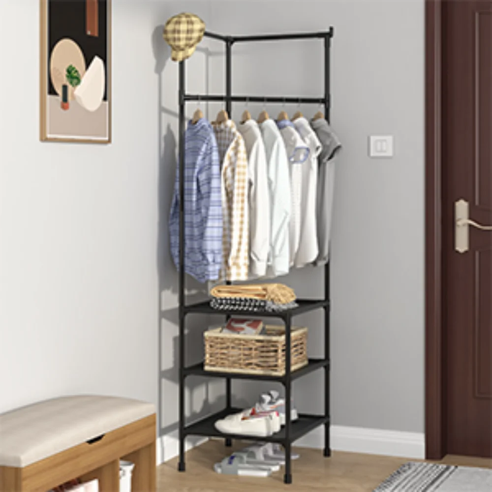 Clothes Rack Multi-Layer Corner Coat Rack Floor Standing Clothes Hanger Multilayer Detachable Coats Racks Simple Integrated Shoe Rack