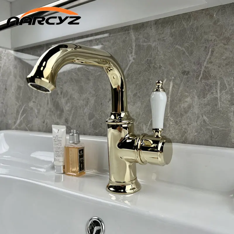 Grifo Vintage De Latón, Lavabo Dorado Clásico Europeo Debajo Del Mostrador, Cabezal Agua Fría Y Caliente Creativo 11007