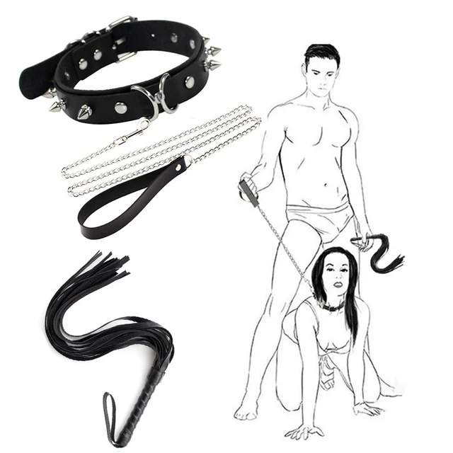 BDSM Bondage Kit Sex Toys For Woman Whip Collar Leash Steel Chain