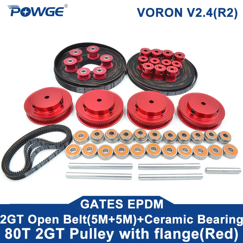VORON 2.4 R2 Motion Kit GT LL-2GT RF EPDM Timing Belt 2GT Timing Pulley 16T/20T/80T 45# Shaft F695 ABEC7 Ceramic Bearing rubber belt transmission drive belt synchronous belt