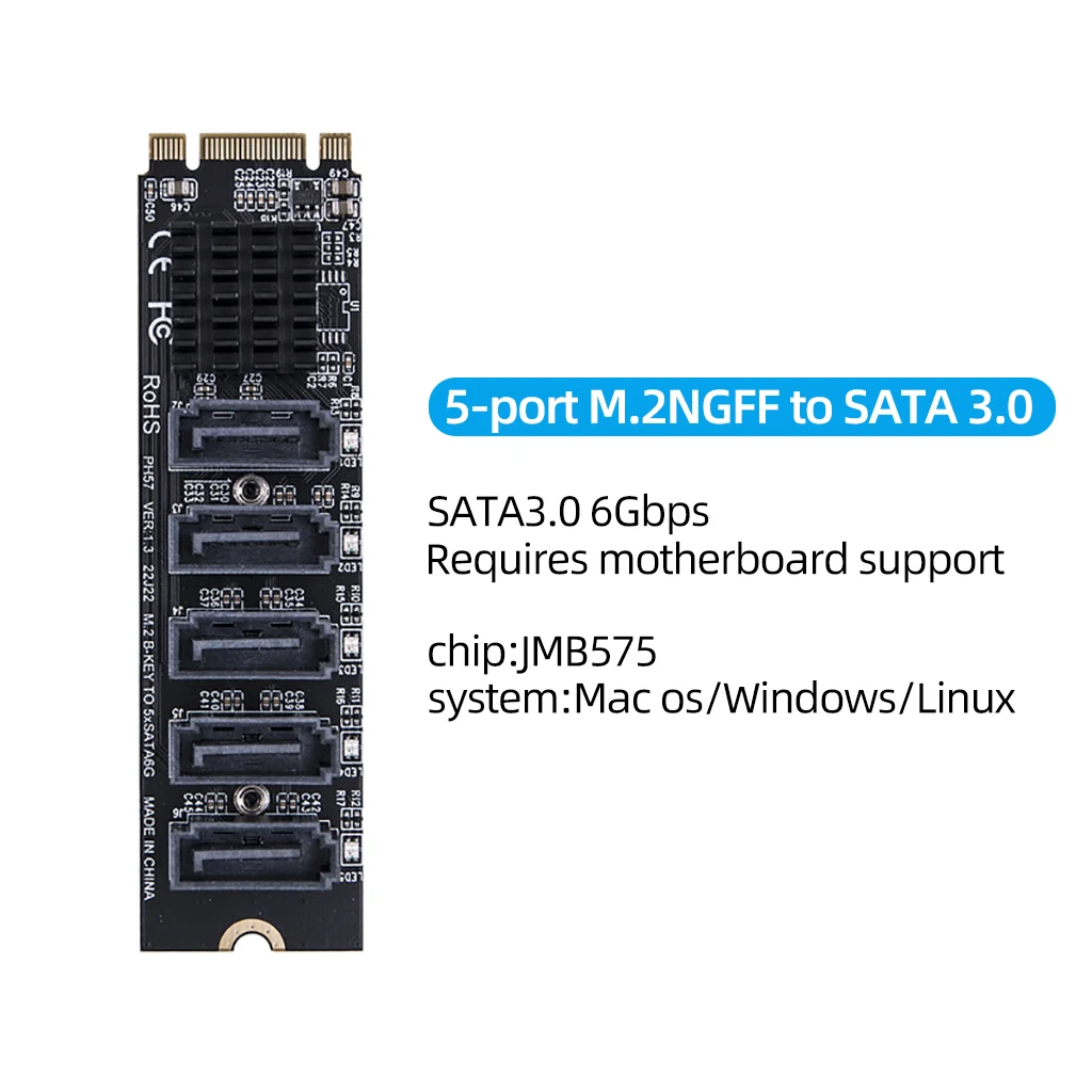 Placa de Expansão para Nvme Adaptador Ngff para Ssd Sata M.2 para Sata 3.0 Riser Card m Key Pci-e ou Port Sata 3.0 Converter 6gbps - Imagem 5