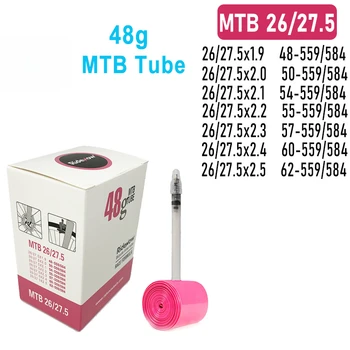 Ridenow Camera d'aria per bicicletta ultraleggera 26 /27,5 pollicix 1.9 2.0 2.1 2.2 2.3 2.4 2.5 TPU Pneumatico Valvola francese Lunghezza 45mm Kit patch per bici