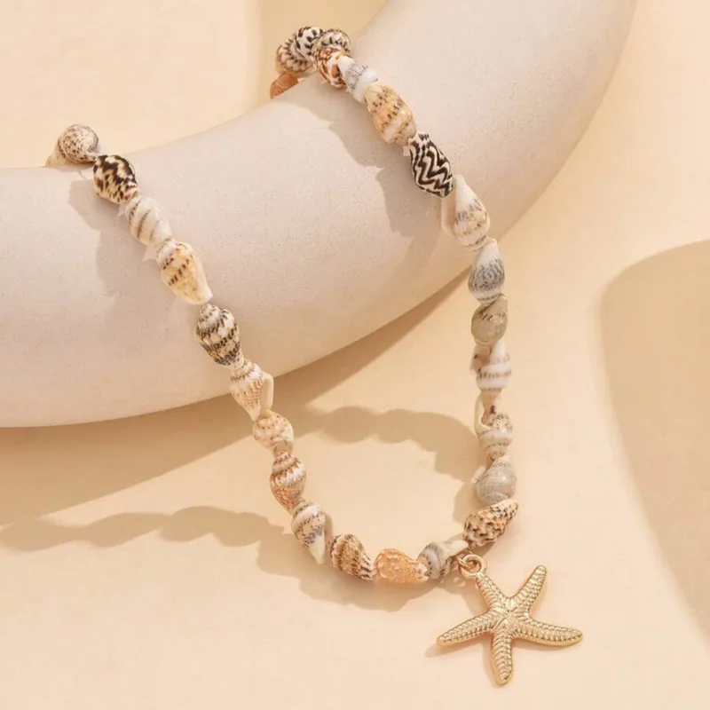 Bohemian Beach Shell Conch Beaded Necklace Ocean Style Seashell Starfish...