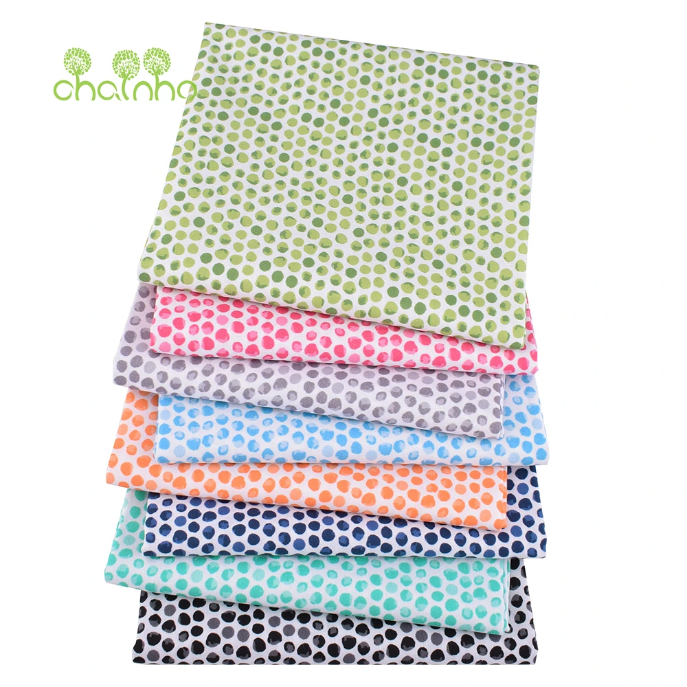 Chainho,Printed Plain Weave Cotton Fabric,Handmade DIY Quilting Sewing Material,Patchwork Cloth,Polka Dots Series,20x25cm,15CD99