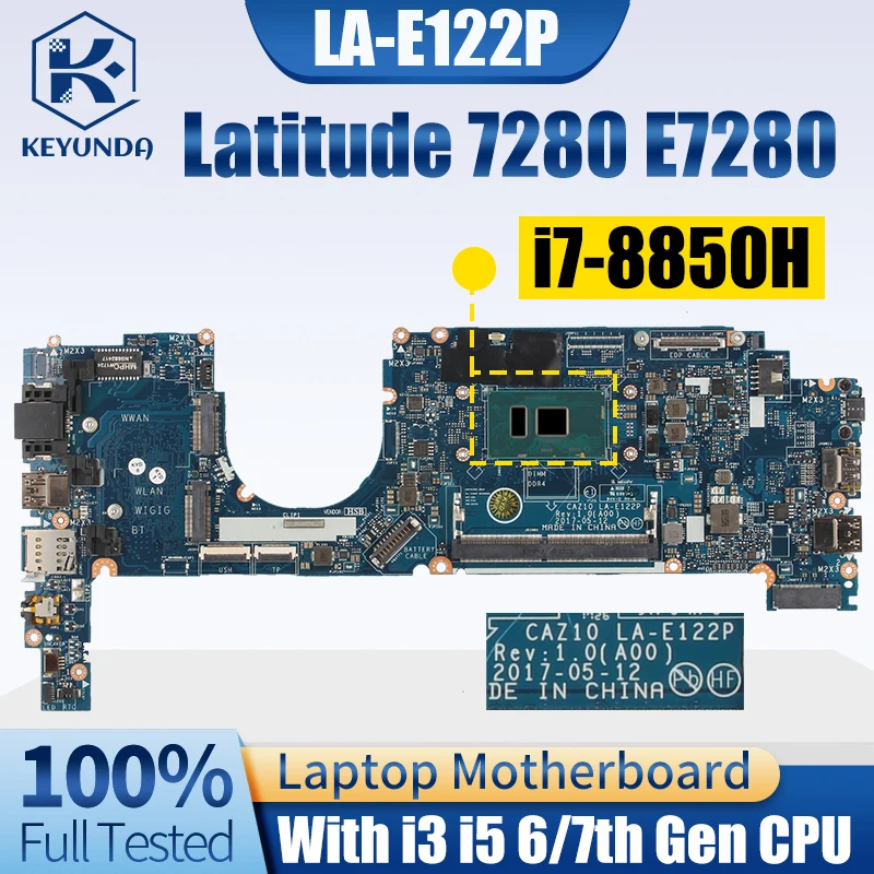 Placa-mãe do Portátil para Dell Latitude 7280 E7280 La-e122p 09 Pjnk 0w87r5 0nd3n0 0gdk56 0h30wh i3 i5 7ª Geração