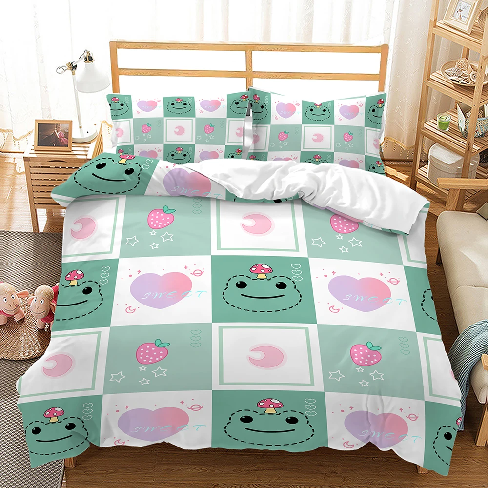 Cartoon Animals Frog chick Alpaca 3D Duvet Cover Bedding Set Comforter Linen Pillowcases Room Decor Single Double King Queen