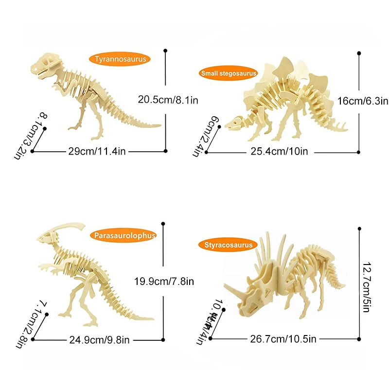 Modelo de madera de dinosaurio 3D, rompecabezas de construcción