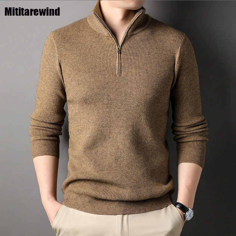 

Autumn Winter Men Sweater Smart Causal Knitwear Thick Mock Neck Zipper Sweaters Jumper Keep Warm Fashion Mens Designer Clothes