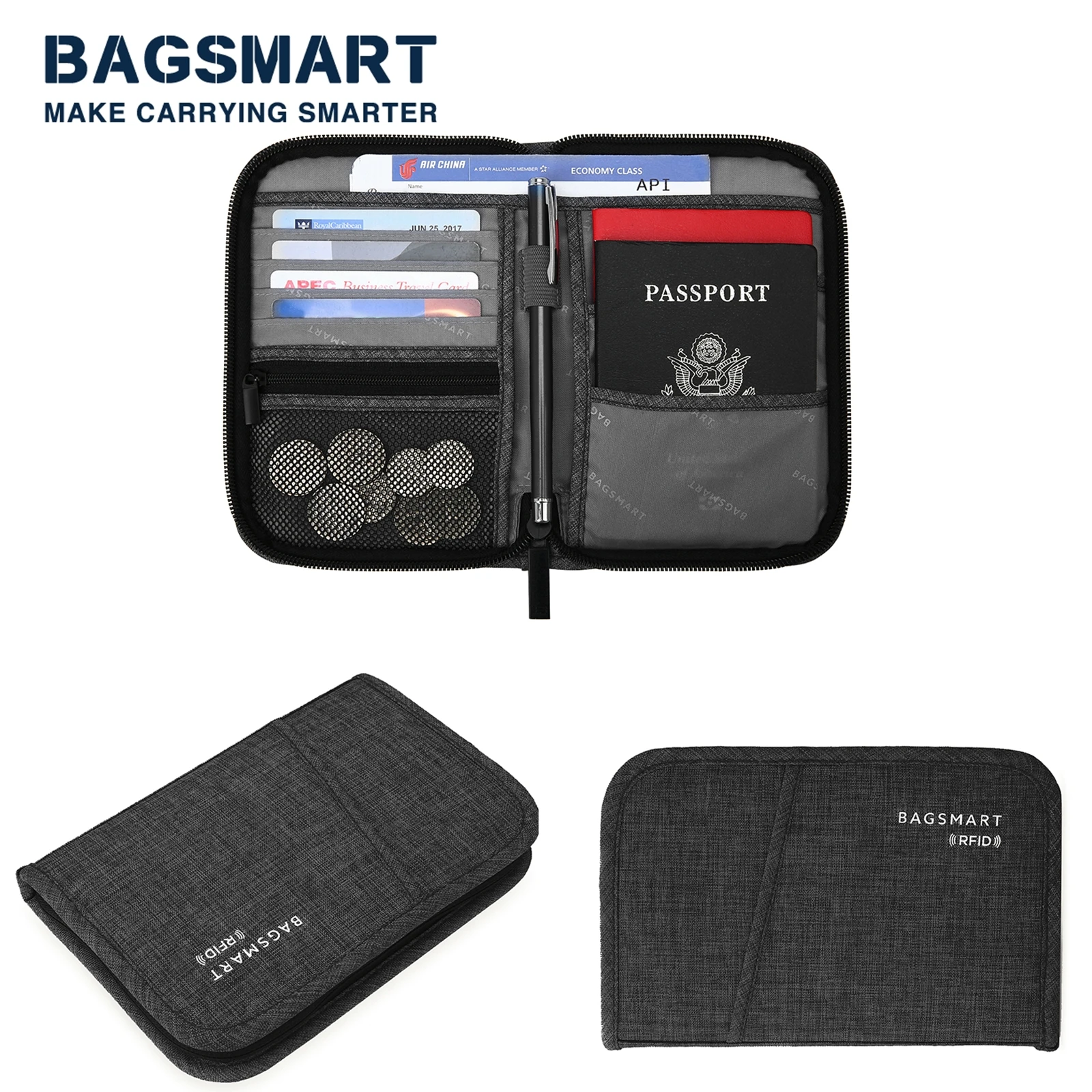 BAGSMART Waterproof Passport Holder Travel Wallet Big Credit Card