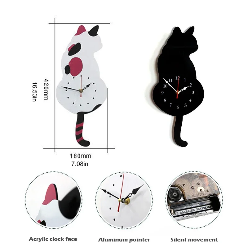 Digital Wall Clock Wagging Tail Cat Design Clock Kids Bedroom Wall Decoration Creative Cartoon Wall Clocks Modern Design 5
