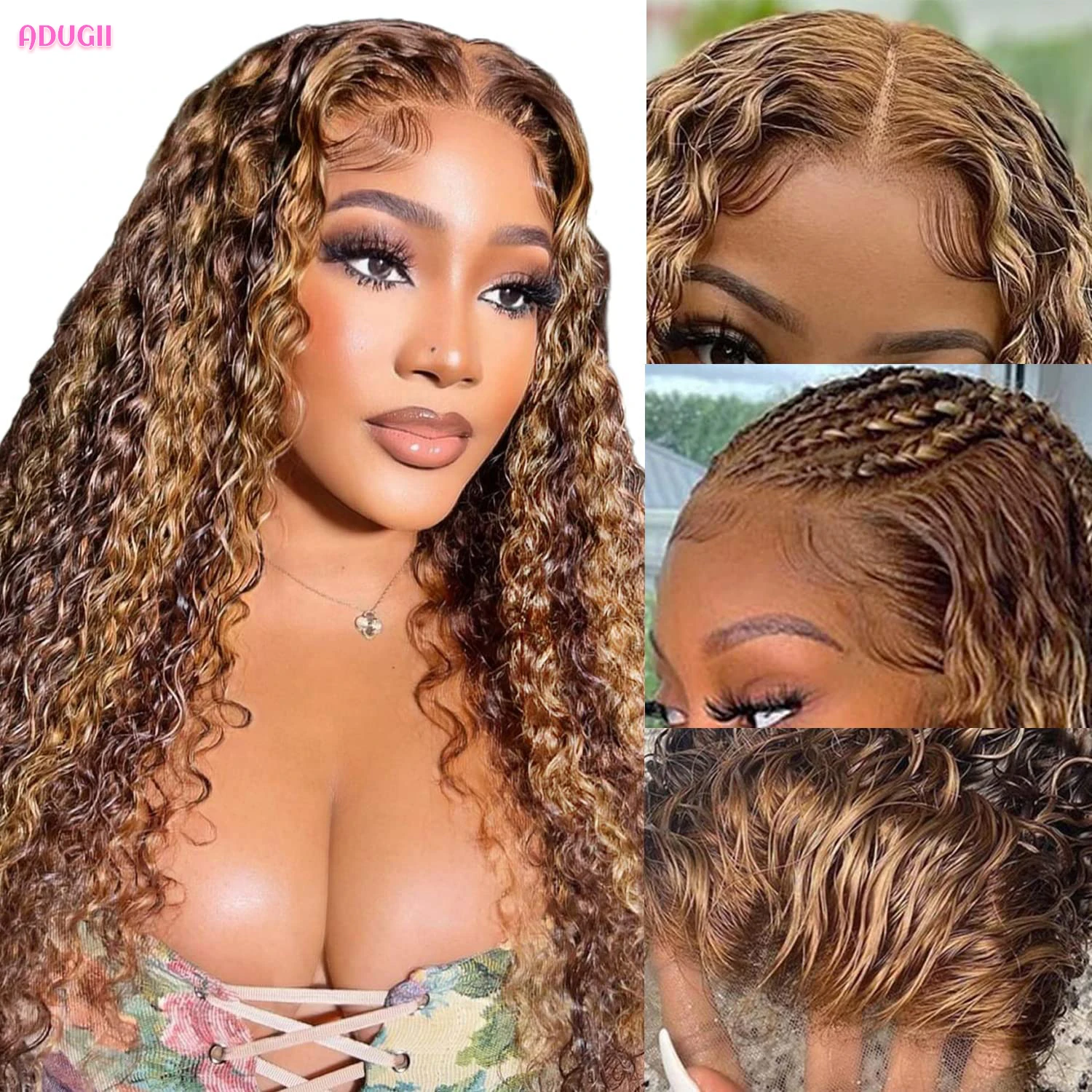 

ADUGII 32 дюймов, с подсветкой Wig 13x6 HD Lace Front al Wig Honey блонд Deep Wave Lace Front человеческие волосы для женщин бразильские волосы