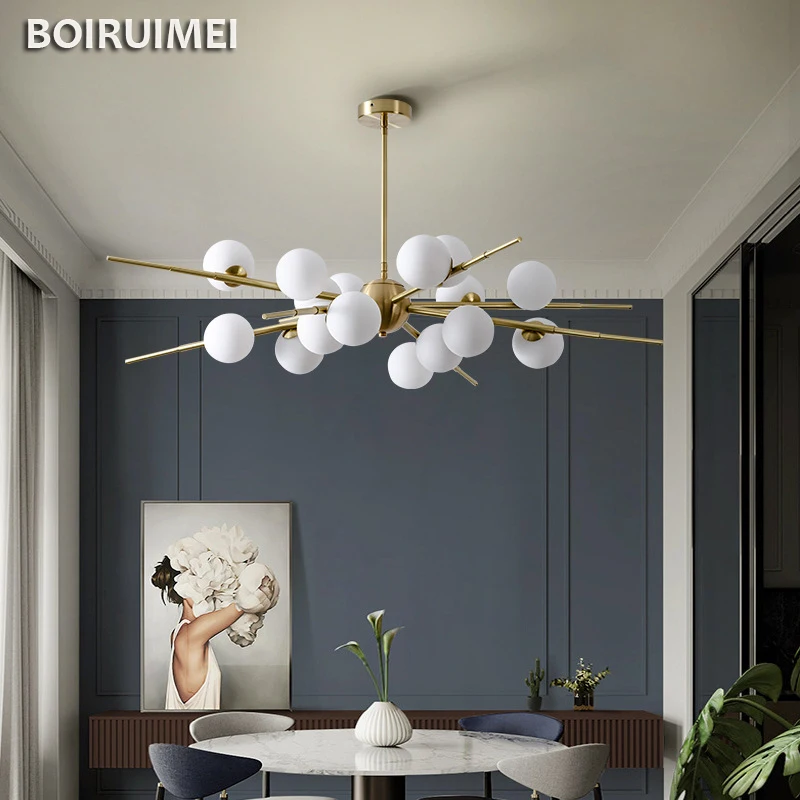 Nordic LED Glass Ball Chandeliers Home Decor Indoor Pendant Lights Hanging Light For Living Dining Room Ceiling Mounted Lustre