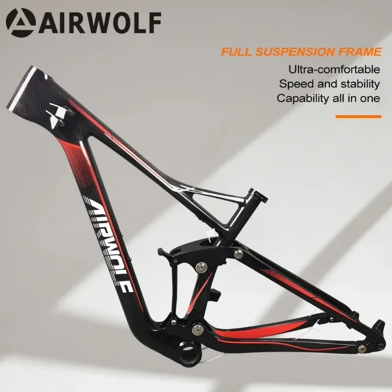 

Airwolf Carbon Full Suspension Mountain Bike Frame 12*148 Thru-Axle Boost 29er 2.6 Tire PF30 MTB Bicycle Disc Frameset