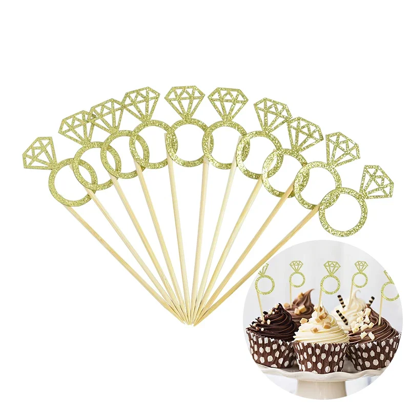 10pcs Bride To Be Diamond Ring Cake Topper Bridal Shower Bachelorette Party  Cupcake Toppers Engagement Wedding Cake Decoration