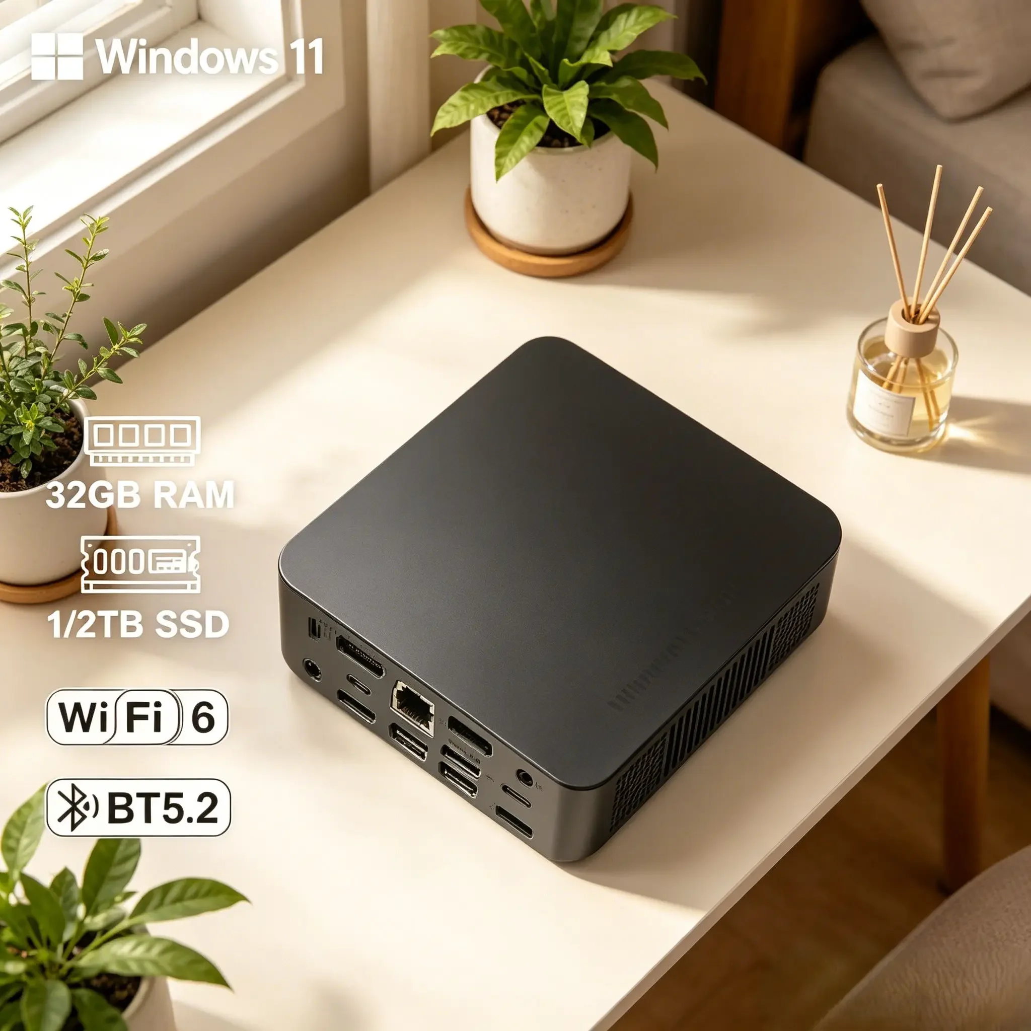 홈 엔터테인먼트 미니 PC I3 6100 윈도우11 프로 16GB 램 1TB/2TB SSD WiFi6 BT5.2 부드러운 영상 스트리밍 가족용 데스크탑