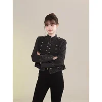 Veste Courte en Jean pour Femme, Nouveau Modèle, Style Rétro avec Boutons, Col Montant Ajusté, Manches Longues, Veste en Denim Courte 5