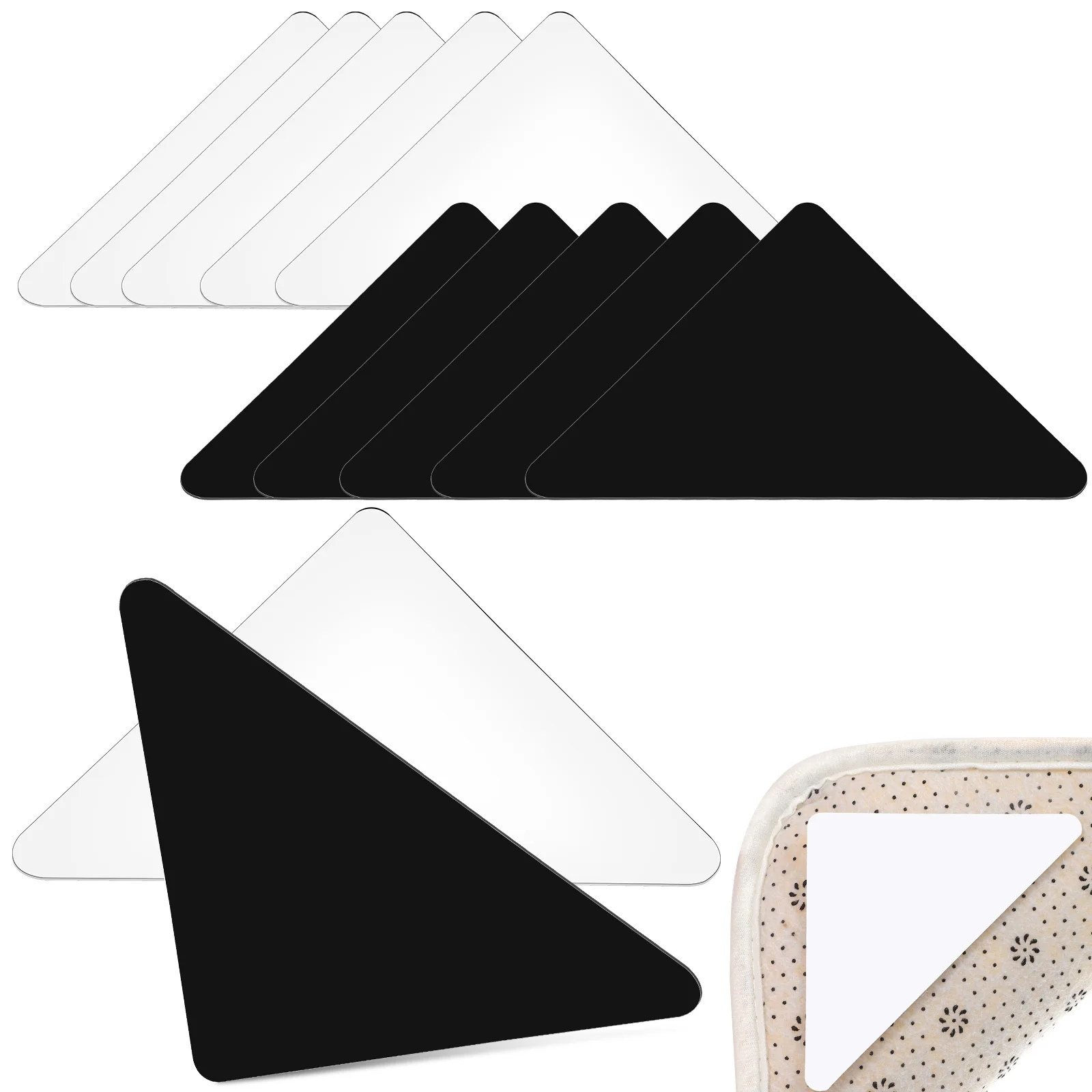 

12 Pcs Carpet Tape 6 White + Black Washable Rug Stickers Pad Gripper Removable Glue Under Non Slip
