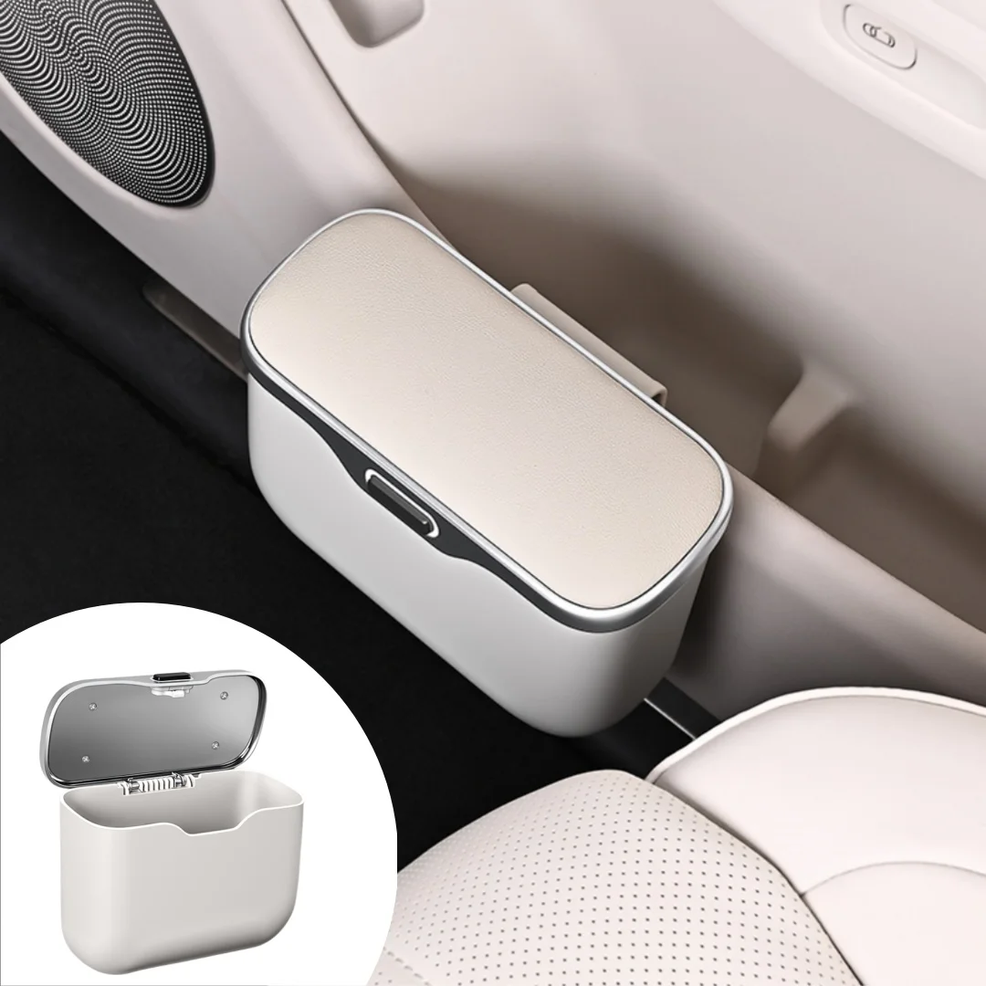Multifunctional Car Trash Can with Lid Button – Hanging Auto Garbage Bin Wet & Dry Use Car Interior Organizer Storage Box