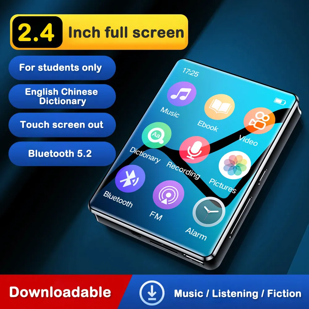 2.4 Inch Full Screen MP3 Walkman 1Pcs Student Version Mini Ultra-thin Bluetooth Portable Touch Screen Music Player Support FM