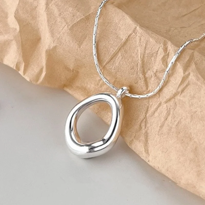 Silver Color Irregular Water droplet Oval Pendant Necklace for Women Trendy Clavicle Choker Friendship Jewelry Accessories Gifts
