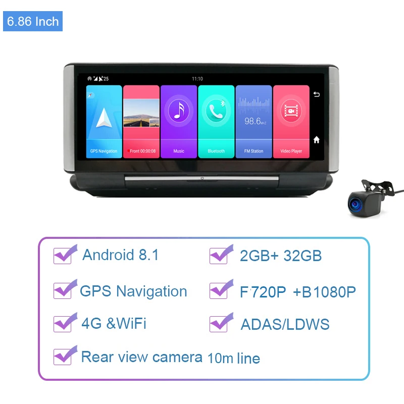 4G Vehicle GPS Navigation 7 Inch Android 8.1 Dual Lens Dash Cam Car DVR Rear Camera Recorder 24H Parking surveillance 2GB+32GB gps device for car Vehicle GPS Systems