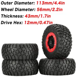 Pneus de voiture tout terrain rc avec jantes de 113mm, 4 pièces, pièces de rechange, pour camion de course sur chenilles, 1/10 