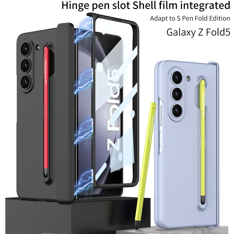 

For Samsung Galaxy Z Fold 5 Case GKK Magnetic Hinge PC Anti-fingerprint Folding Cover with Glass Stylus Pen For Z Fold 5
