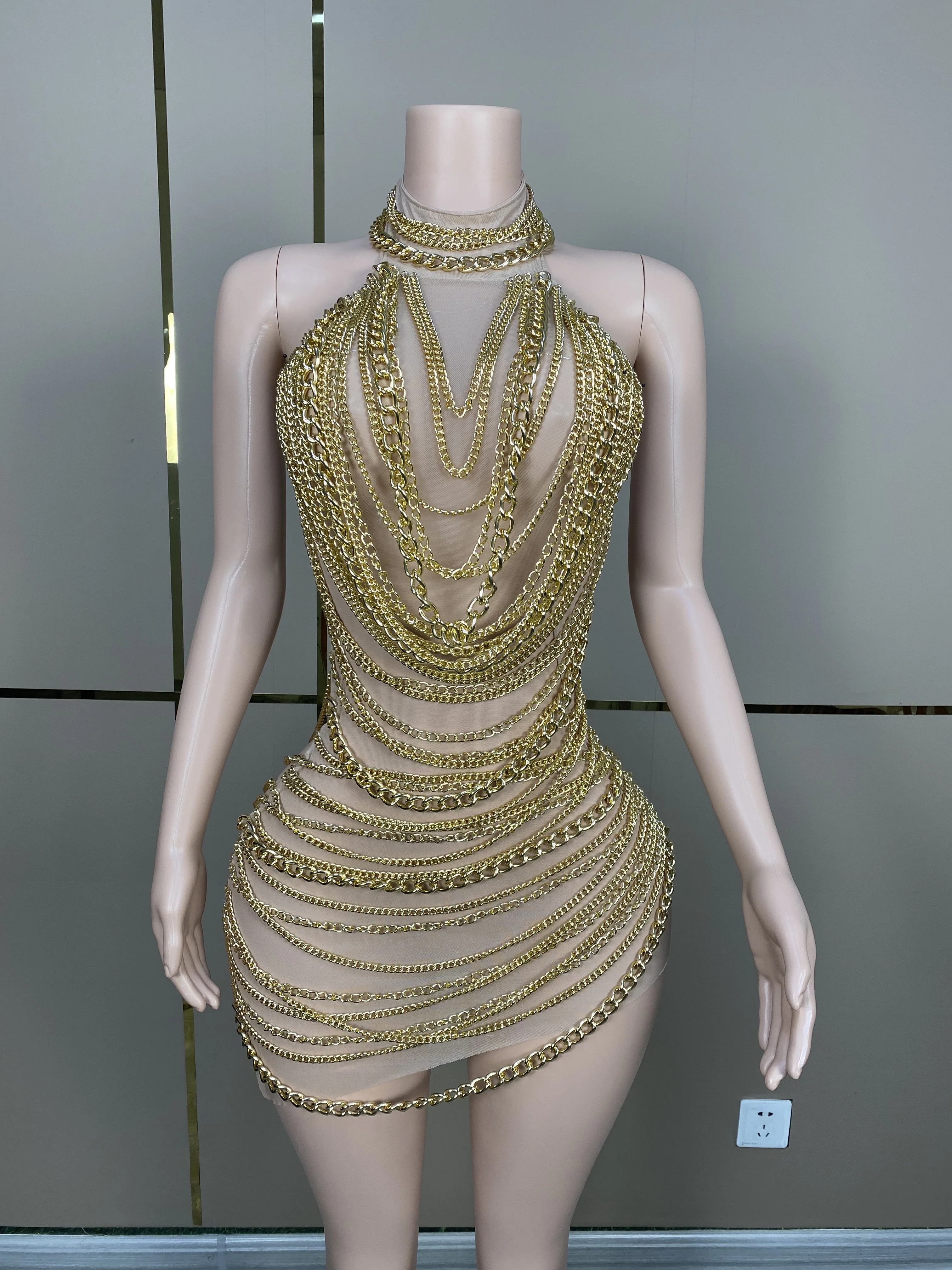 

Luxury Dress Sexy Women's Shiny Golden ChairDress Silver Stage Talent Performance DressBirthday Celebration Party Dress D083