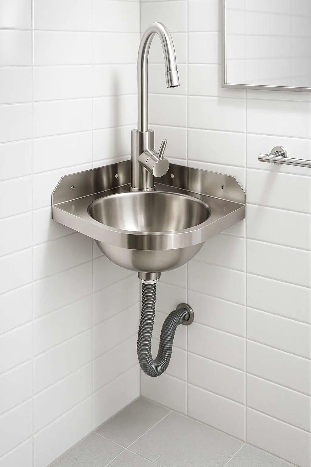 Sink stainless steel wall mounted corner vanity, mini triangle wash basin, commercial sink, easy to install, suitable for RV, ca