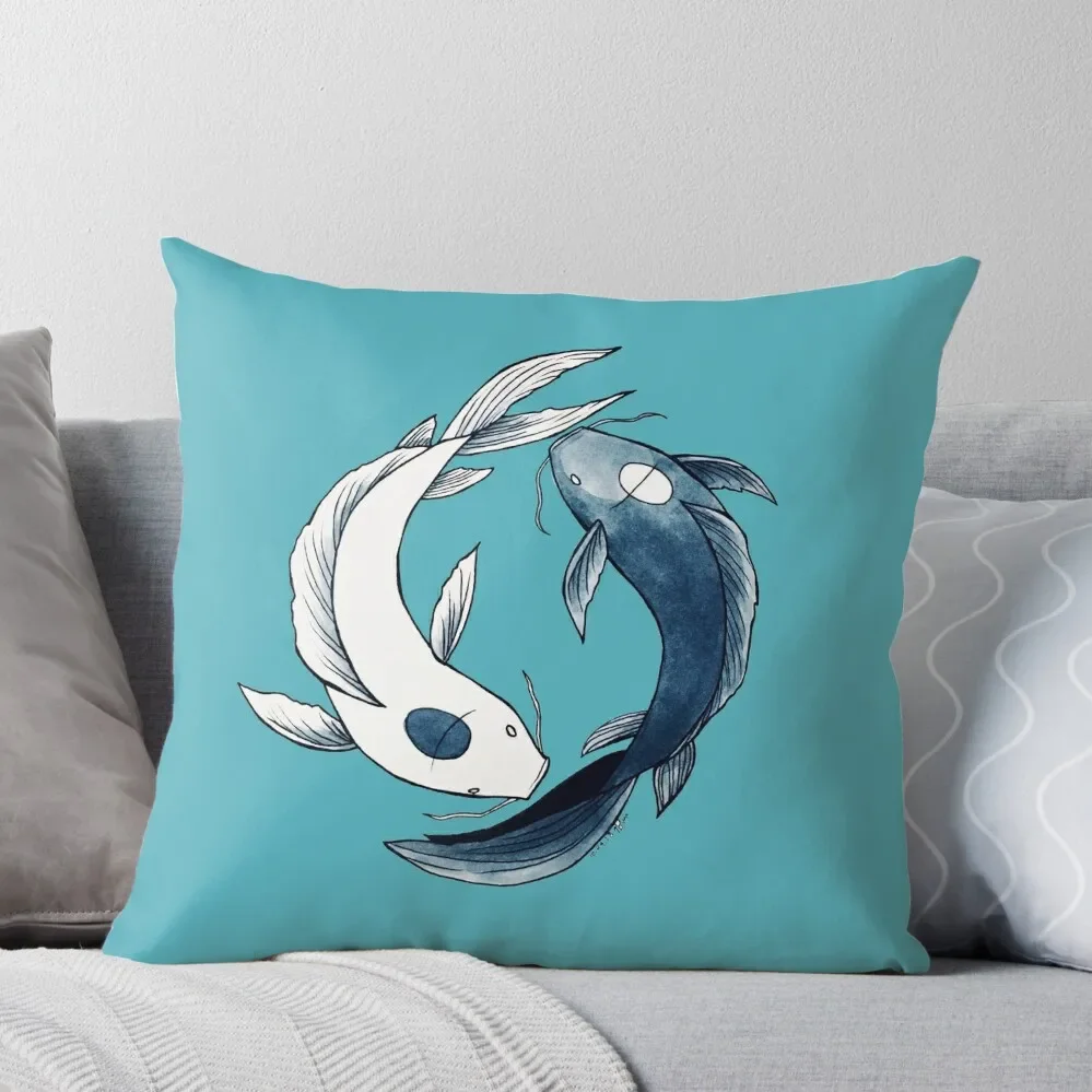 

Tui and La - Yin & Yang Koi Throw Pillow Embroidered Cushion Cover Anime