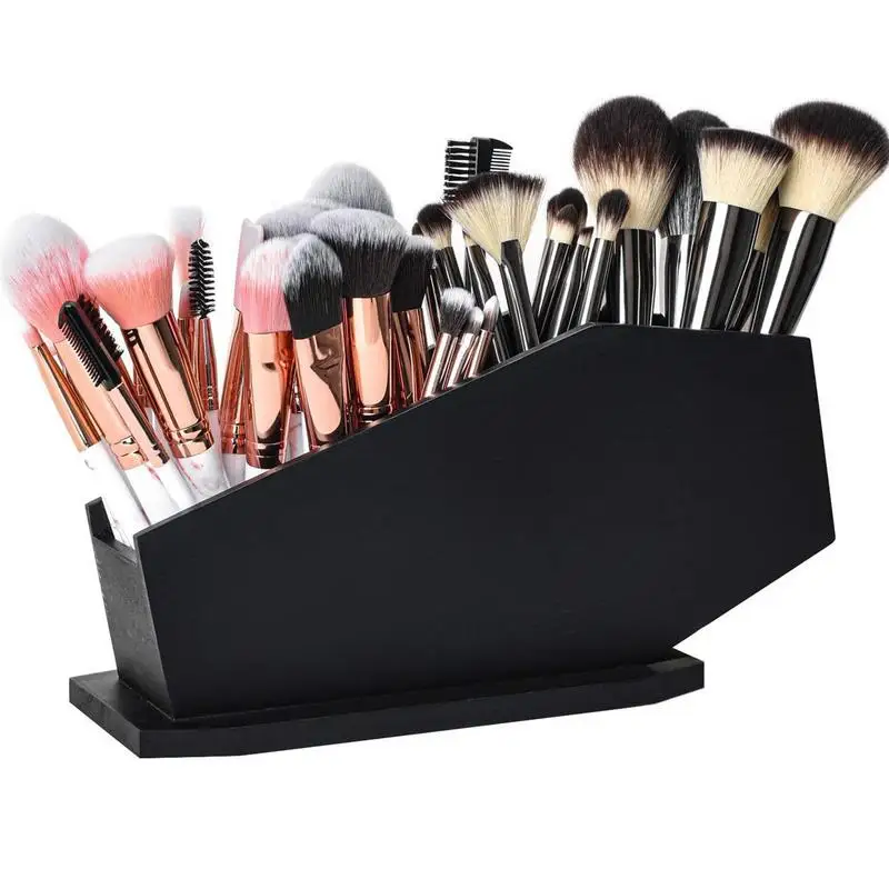 Day Night Cosmetic Brush Organizer Gothic Wooden Coffin Makeup Holder Cosmetic Storage Spooky Compartment Pen Holder 3