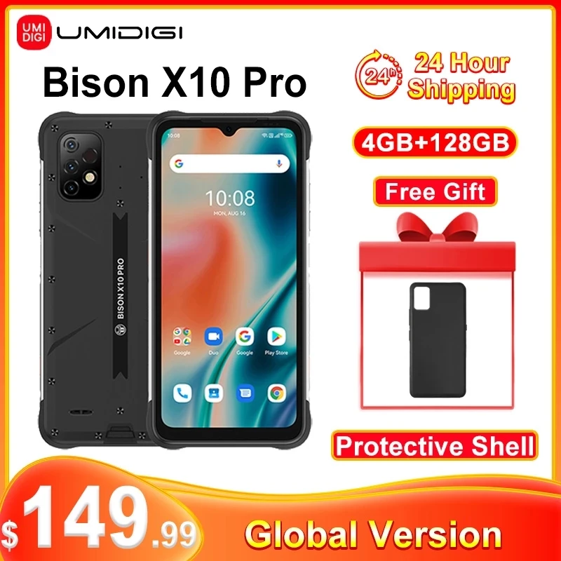 UMIDIGI Bison X10 Pro Global Version 4GB+128GB NFC IP68 & IP69K Rugged Phone Helio P60 20MP Triple Camera 6.53"HD+ 6150mAh best mobile poco