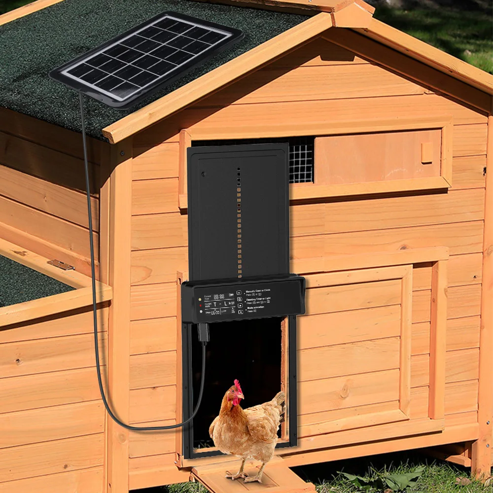 Solar chicken coop door automatic chicken door solar powered charging auto door 4 modes with timer & light senso chicken coop door