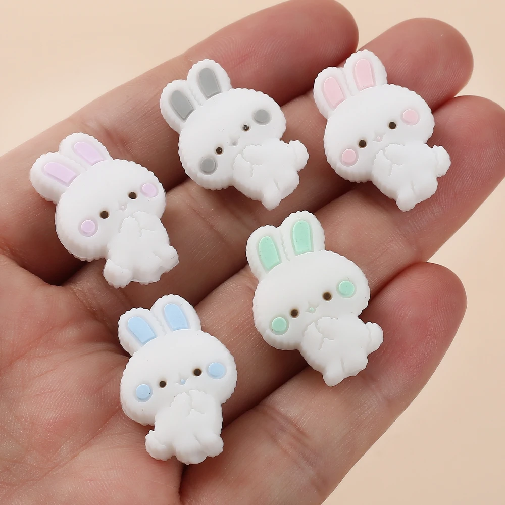 Cartoon Animal Bunny Silicone Bead 10Pcs 18x27mm Food Grade Teether Bead For Jewelry Making DIY Pacifier Chain Necklace Bracelet