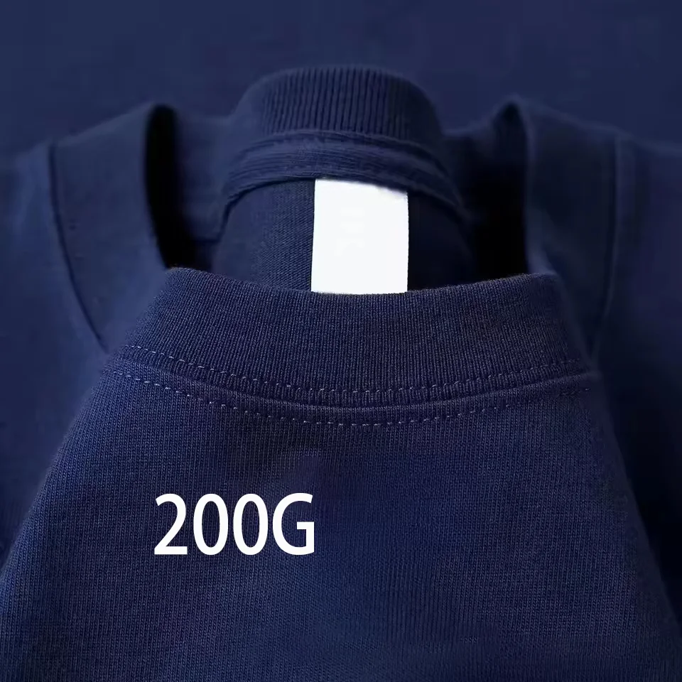 Marineblaues 200 g schweres Baumwoll-Kurzarm-T-Shirt, Sommer-Rundhalsausschnitt, lockeres und basishemd für Männer und Frauen, Basic-T-Shirt ohne Aufdruck