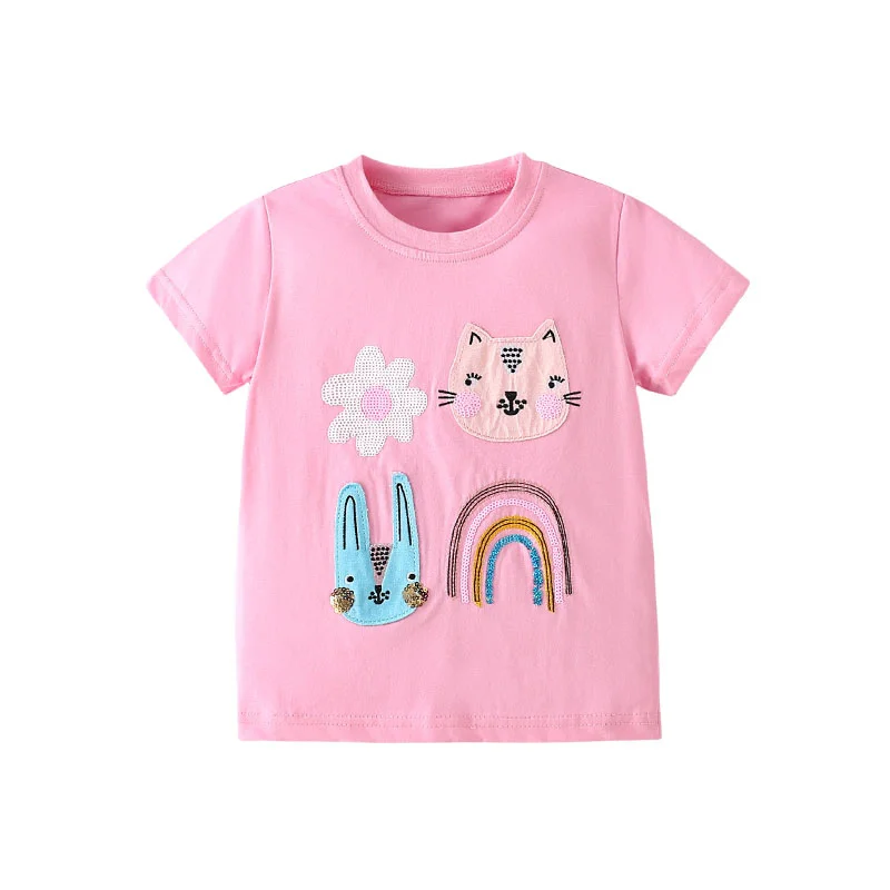 

Jumping Meters 2-7T Animals Embroidery Summer Girls T Shirts Short Sleeve Kids Tees Tops Baby Costume Children's Clothes Shirts