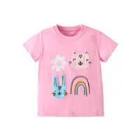 Jumping Meters 2-7T Animals Embroidery Summer Girls T Shirts Short Sleeve Kids Tees Tops Baby Costume Children's Clothes Shirts 1