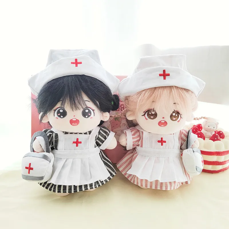 2 type Nurse Uniform 20cm Cotton Doll Idol Plush Baby Toys Star Dolls Cute Stuffed Customization Figure Toys Collection Gift plush card holder reusable keychain visible id sleeves name badge clip student nurse postcard postcards holders