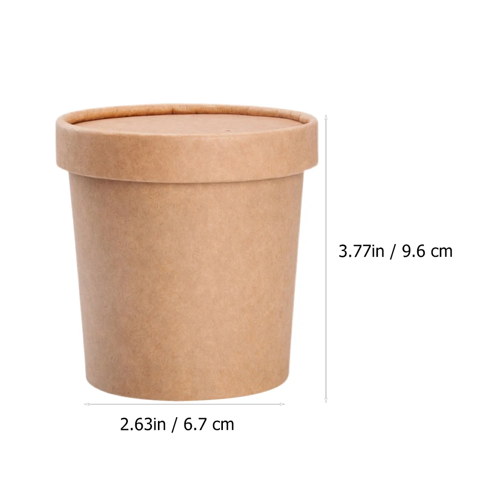 10Sets Disposable Kraft Soup Cups Pulp PECoated Mini Paper Meal Containers Lid PorridgeSoupIceCream LightweightPortableReusable