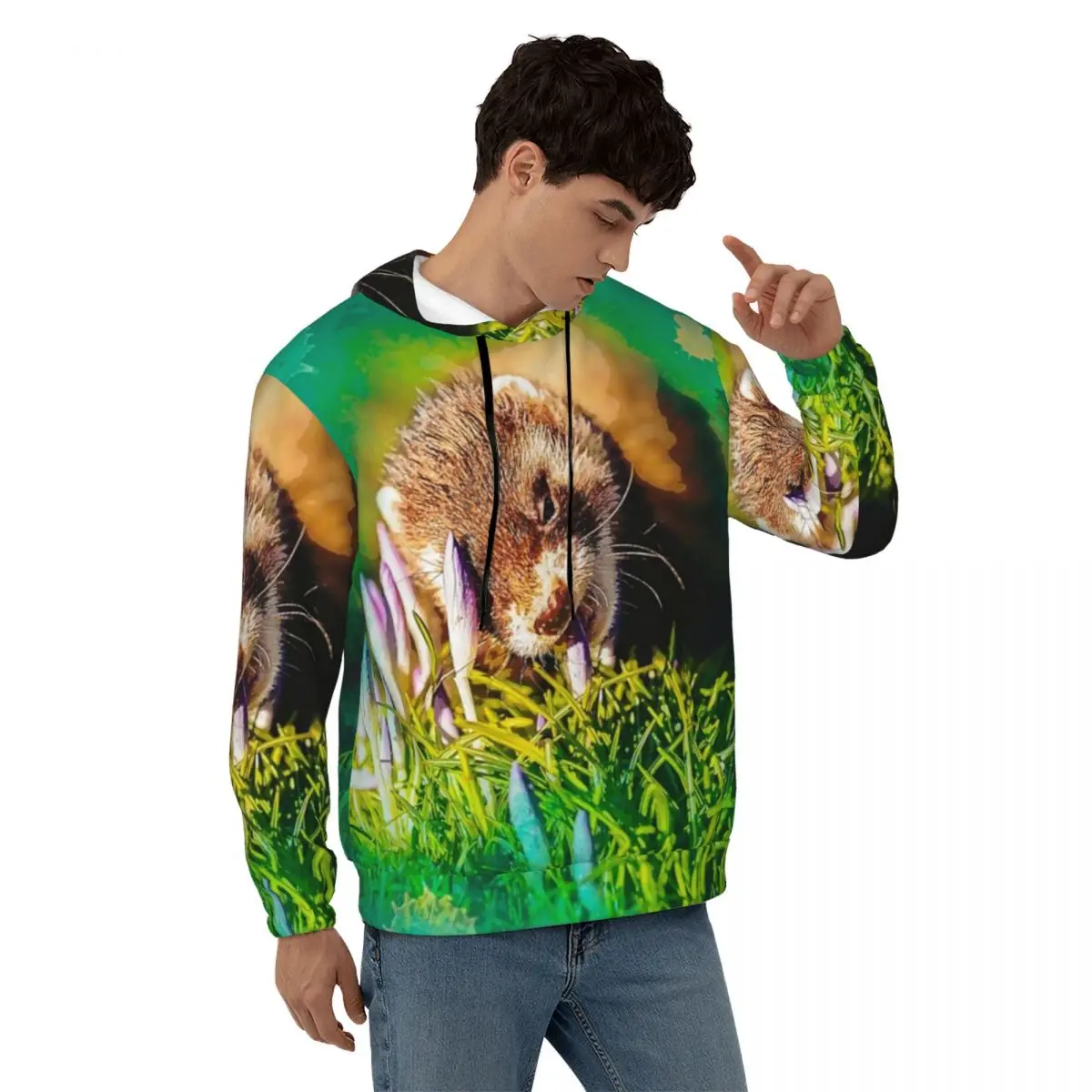 

Funny Ferret Print Casual Hoodies Unisex Spring Flowers y2k Cute Pullover Hoodie Spring Streetwear Sweatshirts Oversized Tops