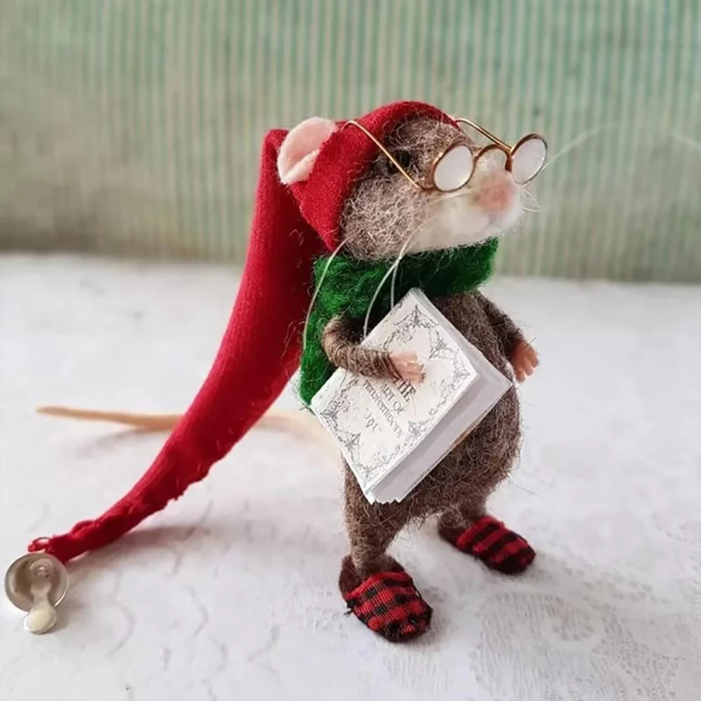 Ornament Crafts Resin Crafts Miniature Figurines DIY Handmade Needle Felted Mouse Doll Kit Wool Felted Mouse Material Pack Needle Felting Mice Doll Art Christmas Decor